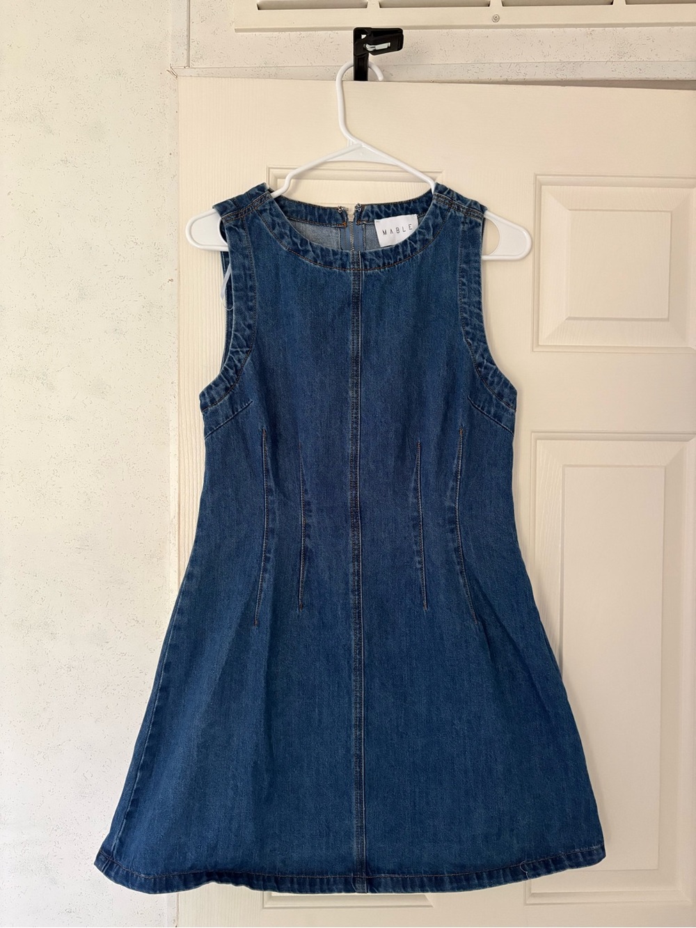 MARBLE Sleeveless Denim High Neck Mini  Dress